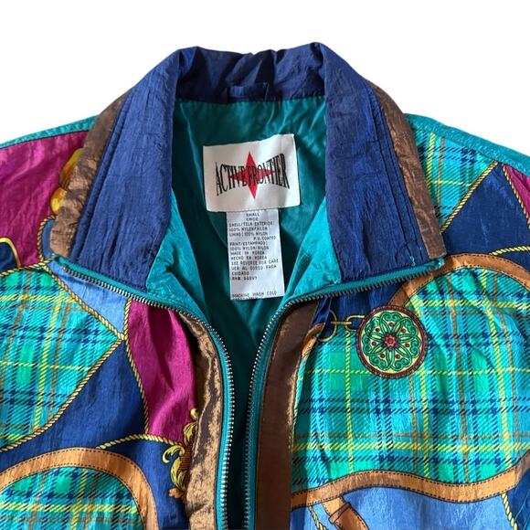 Vintage 80s Active Frontier Tracksuit Gold Turquoise Aqua Pink Women Windbreaker - Picture 6 of 9